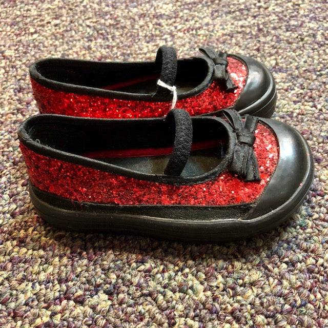 Size 5 Sprockets Black and Red Glitter Shoes